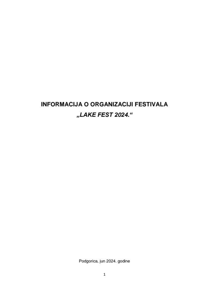 Informacija o organizaciji festivala „Lake Fest 2024.” s Prijedlogom ugovora