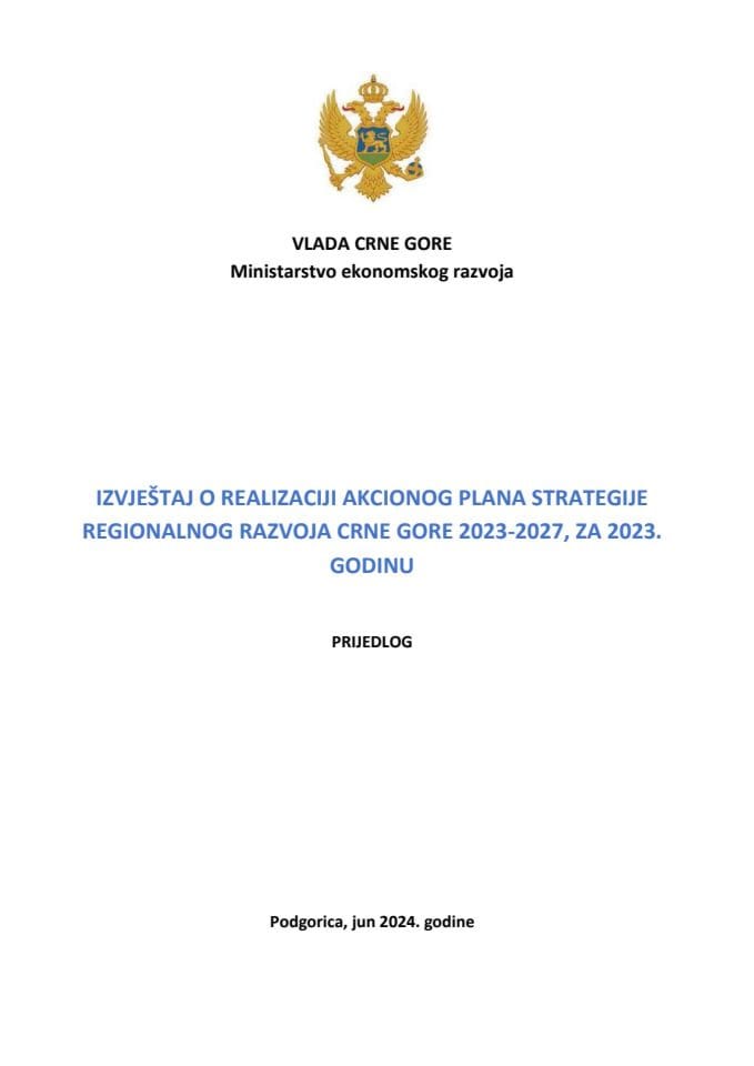 Izvještaj o realizaciji Akcionog plana Strategije regionalnog razvoja Crne Gore 2023-2027, za 2023. godine