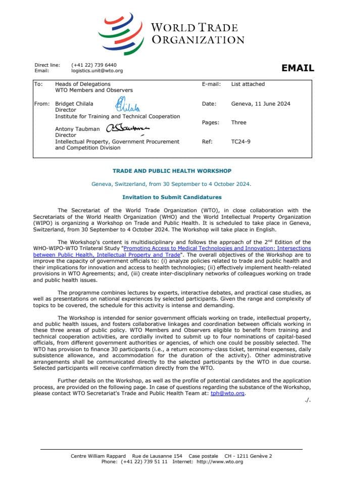 Invitation letter_Trade and Public Health Workshop_30 September to 4 October 2024_Geneva Switzerland (004).cleaned