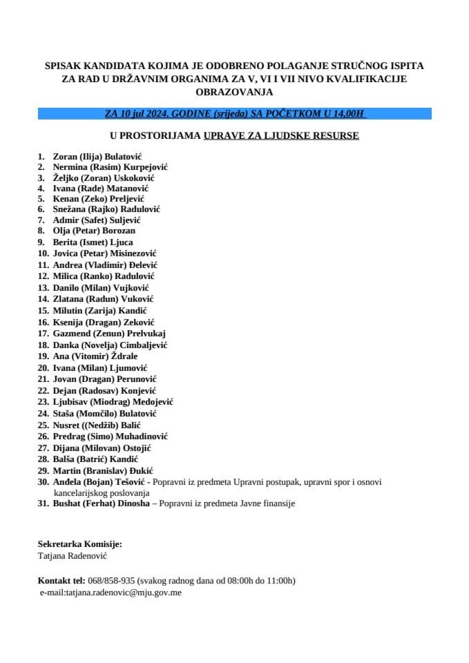 Списак кандидата 10.јул 2024. ВСС