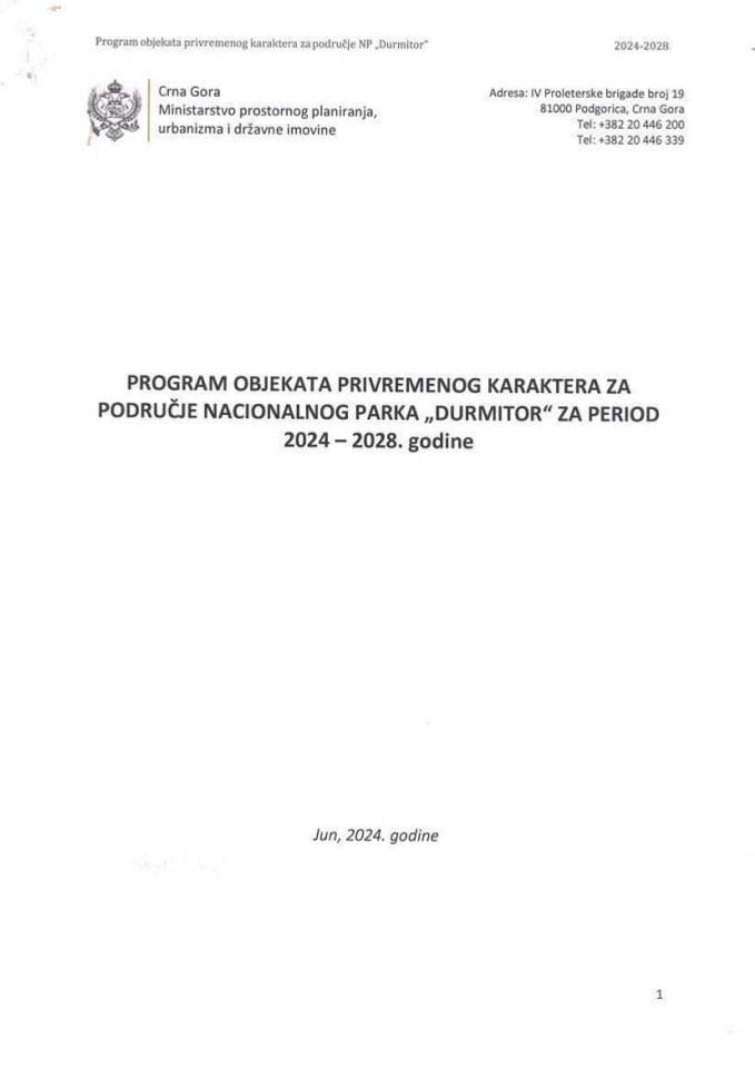 Program objekata privremenog karaktera za područje NP Durmitor za period 2024-2028. godine