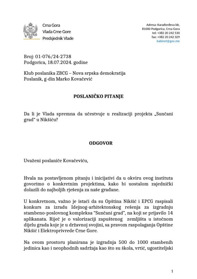 Premijerski sat: Odgovor predsjednika Vlade Milojka Spajića na poslaničko pitanje Marka Kovačevića