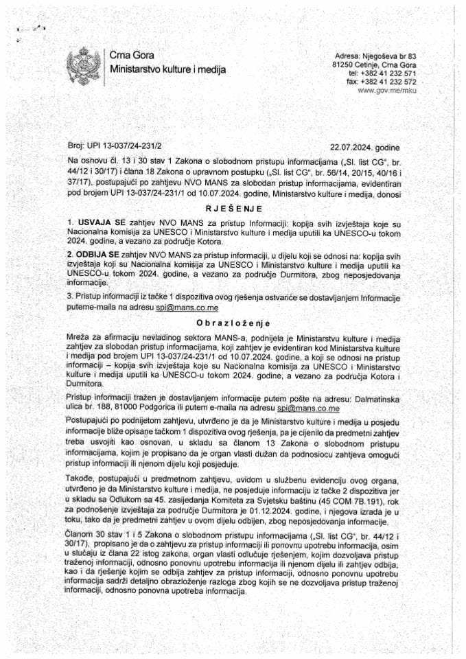 Rjesenje SPI Mans UNESCO