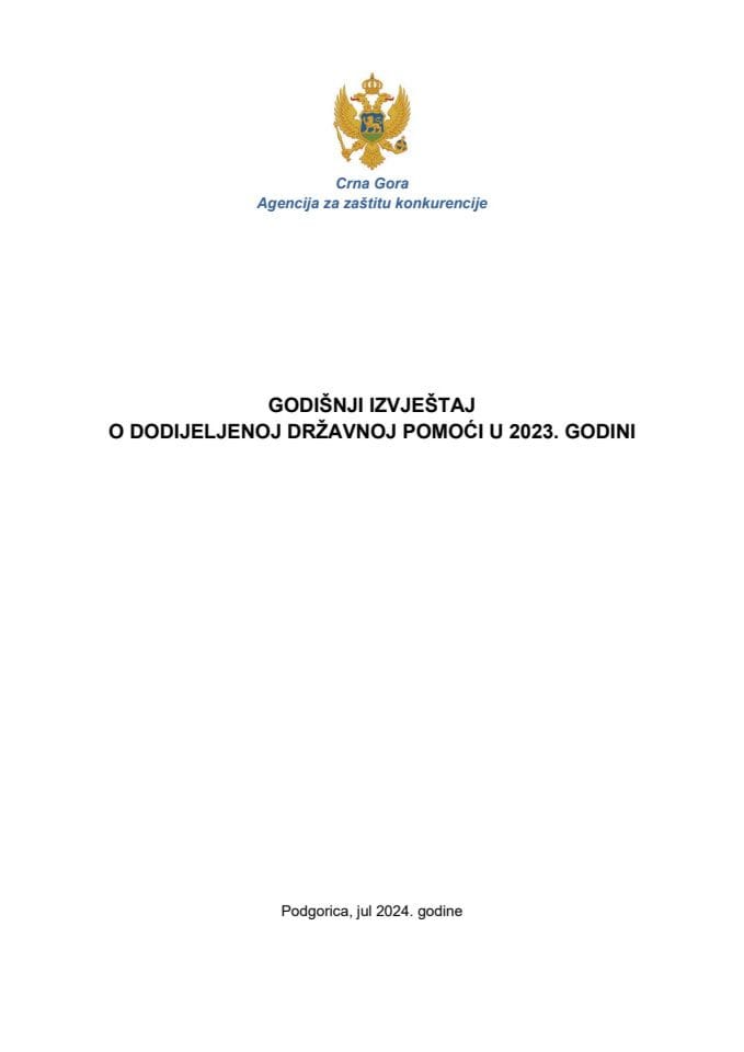 Godišnji izvještaj o dodijeljenoj državnoj pomoći u 2023. godini