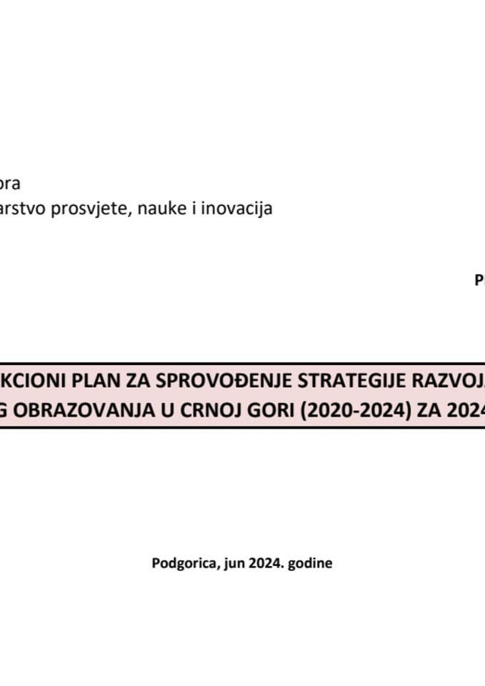 Предлог акционог плана за спровођење Стратегије развоја стручног образовања у Црној Гори (2020-2024) за 2024. годину