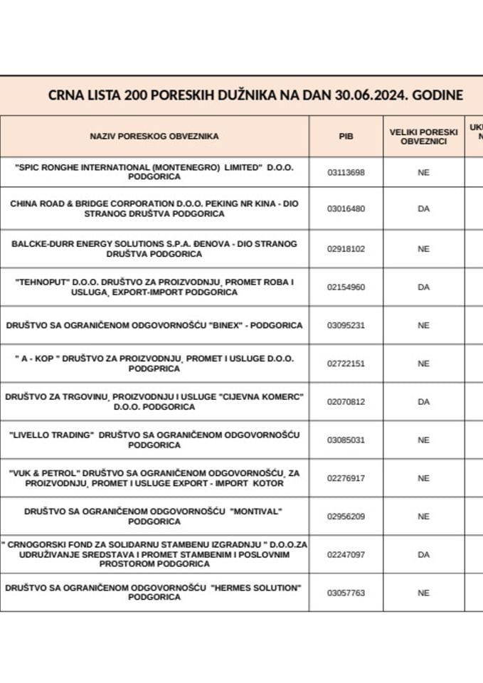 CRNA LISTA 100 STEČAJEVA 30.06.2024.