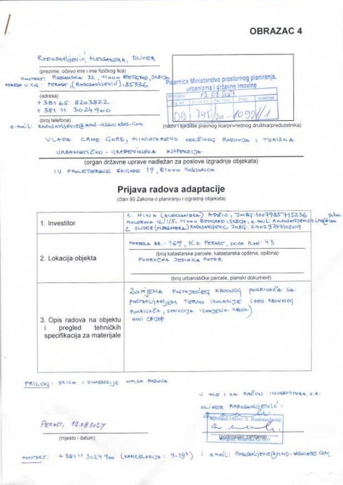 Prijava radova adaptacije - RADOSAVLJEVIĆ OLIVER 09-745-24-10921-1