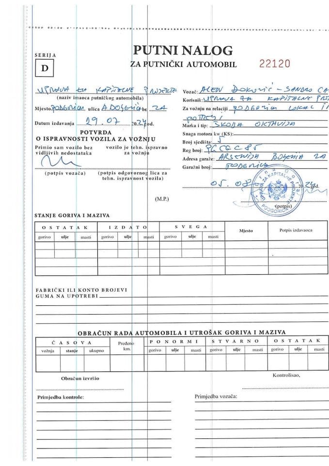 Putni nalozi 29.07. - 05.08. 2024.