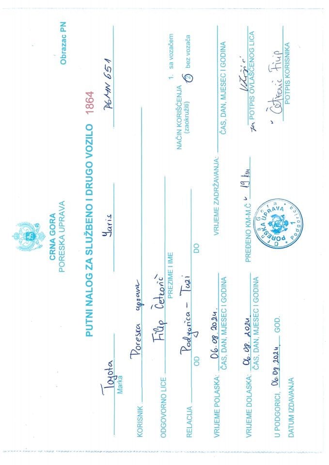 Putni nalozi od 29.07. do 09.08.2024.godine