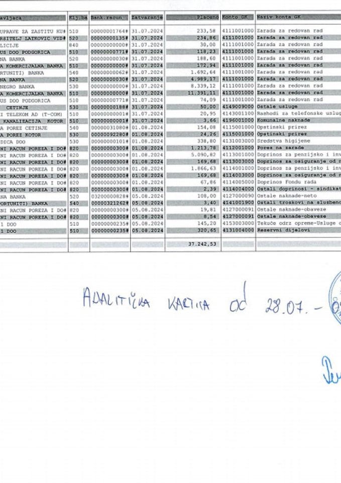 Analitička kartica za period 28.07.-19.08.2024