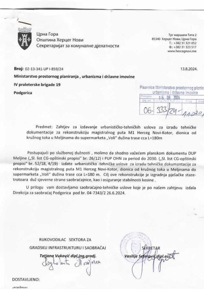 Zahtjevi za izdavanje urbanističko tehničkih uslova - 06_333_24_11020_1 OPSTINA HERCEG NOVI