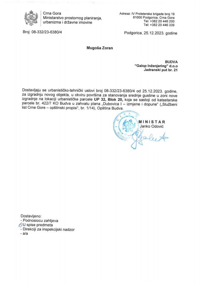 Izdati urbanističko-tehnički uslovi - 08-332-23-6380-4 MUGOSA ZORAN