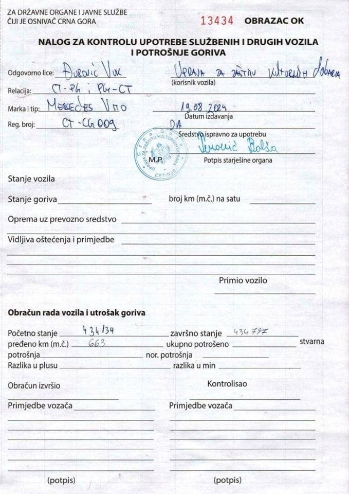 Putni nalog za period 19.08.- 26.08.2024