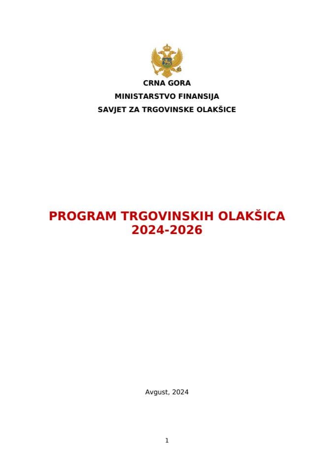 Nacrt Programa trgovinskih olakšica 2024 - 2026