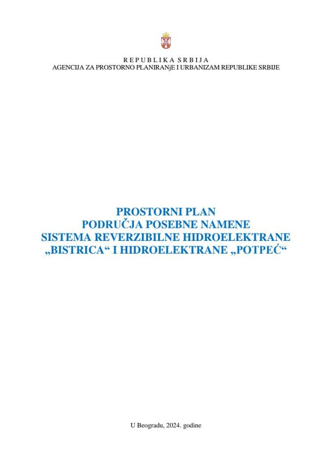 Prostorni plan područja posebne namene sistema reverzibilne hidroelektrane „Bistrica“ i hidroelektrane „Potpeć“