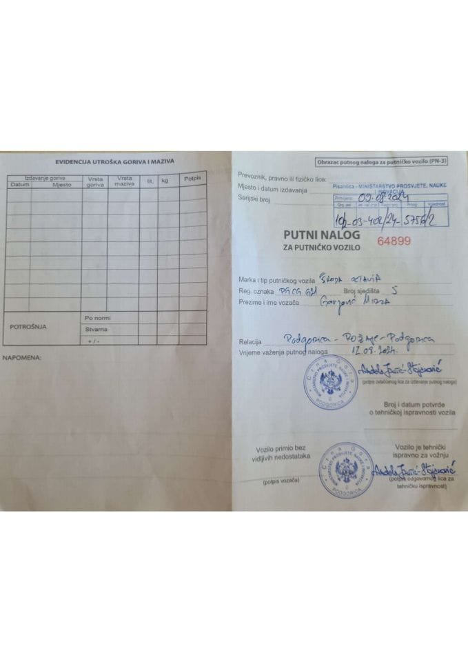 Putni nalozi MPNI za period od 12. do 18. avgusta 2024. godine