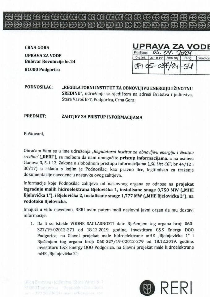 Zahtjev za slobodan pristup informacija REPI br. 05-037/24-54