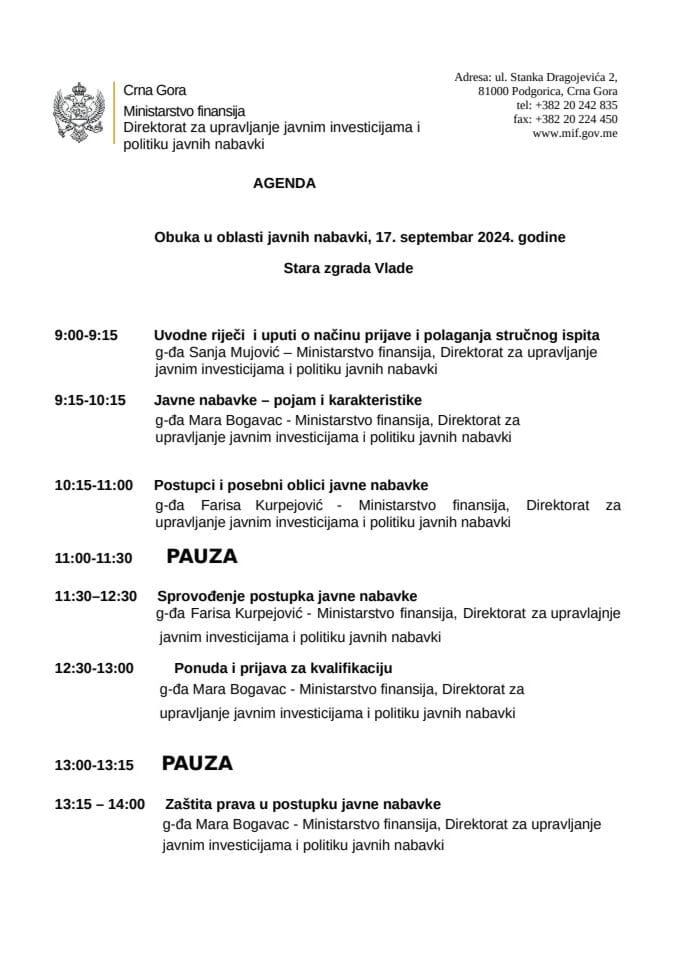 AGENDA 17.09.2024. godine