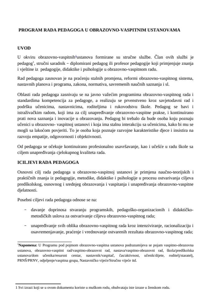 PROGRAM RADA PEDAGOGA