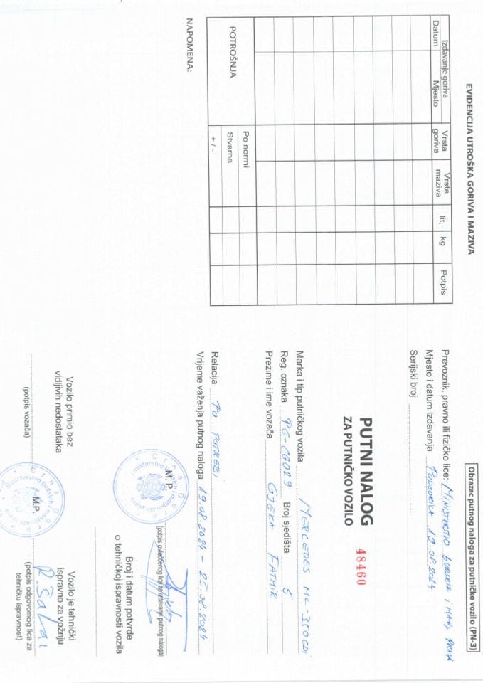 Путни налози за период 19. 08. - 25. 08. 2024.