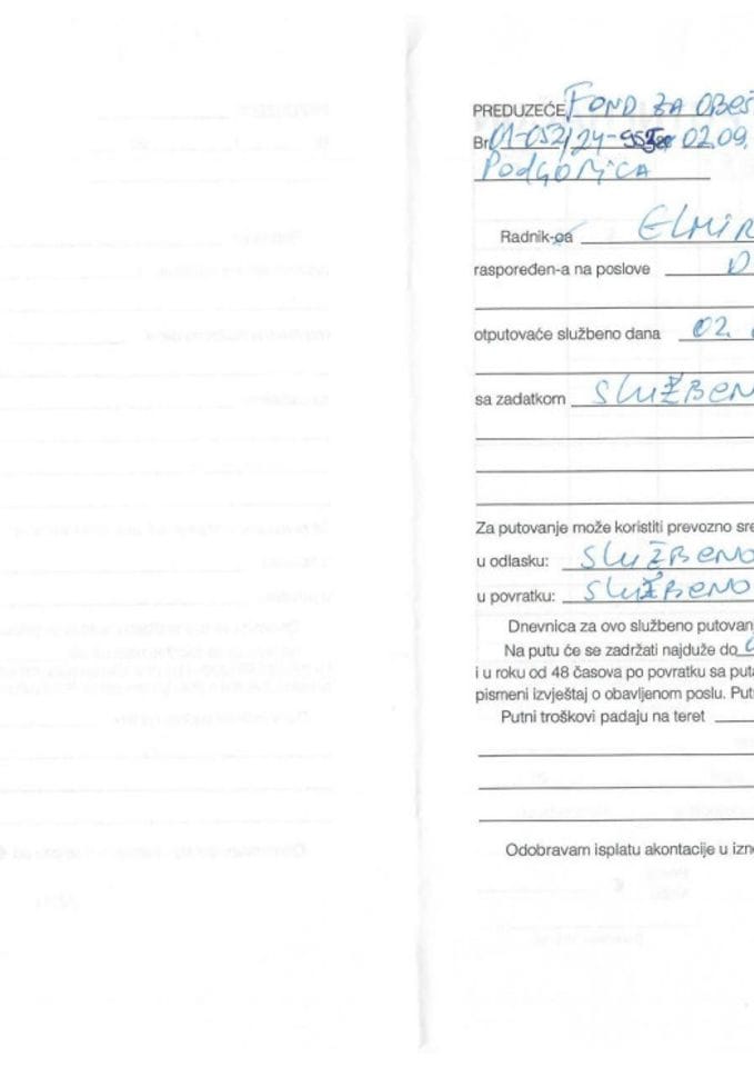 Putni nalog I 02.09.2024. - 06.09.2024