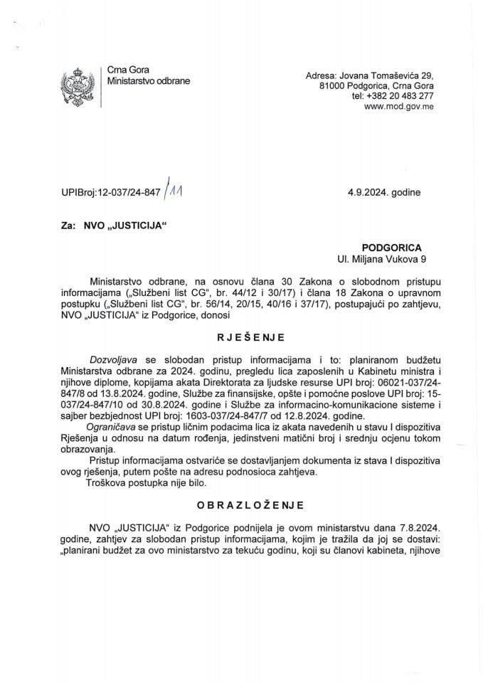 Rješenje UPI broj:12-037/24-847/11