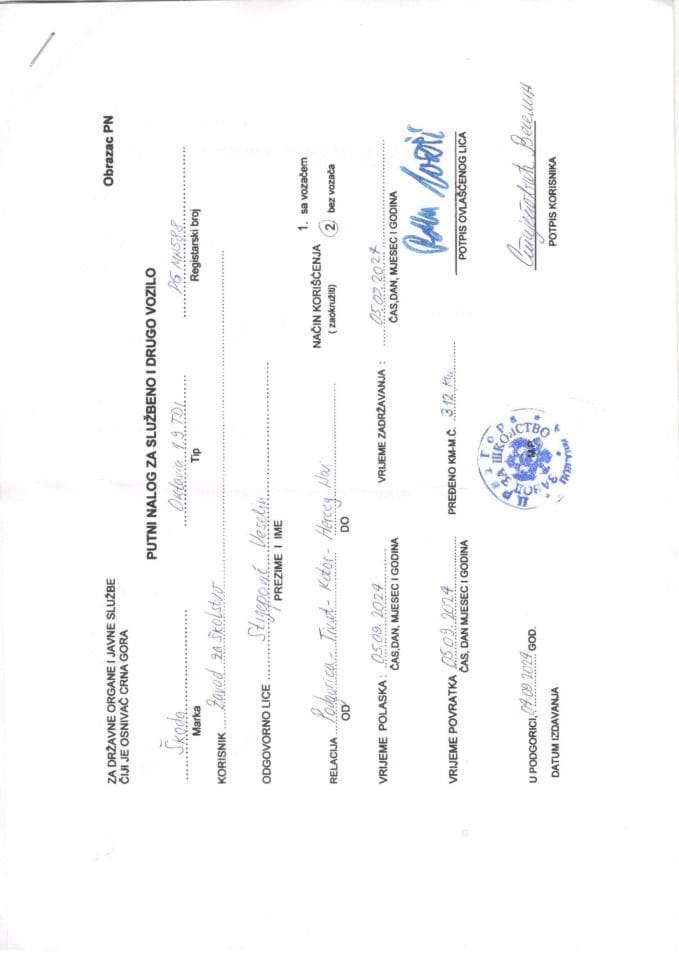 Putni nalozi ZZŠ od 2. do 8. septembra 2024