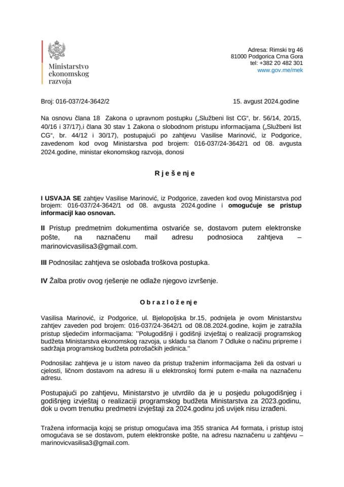 Rješenje V.M. 016-037-24-3642-2