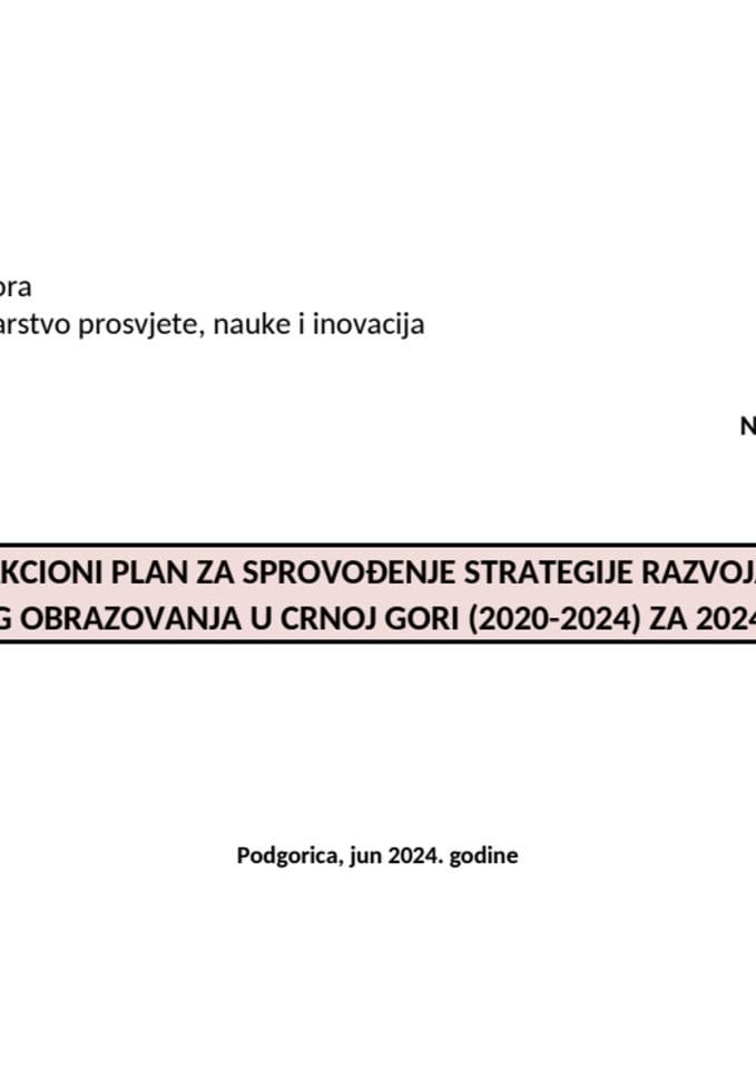 Akcioni plan za sprovođenje Strategije razvoja stručnog obrazovanja u Crnoj Gori (2020-2024) za 2024. godinu