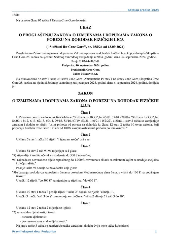 Закон о измјенама и допунама Закона о порезу на доходак физичких лица