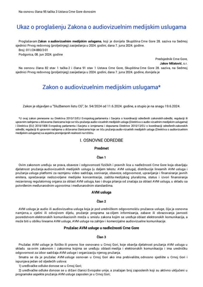 Zakon o audiovizuelnim medijskim uslugama