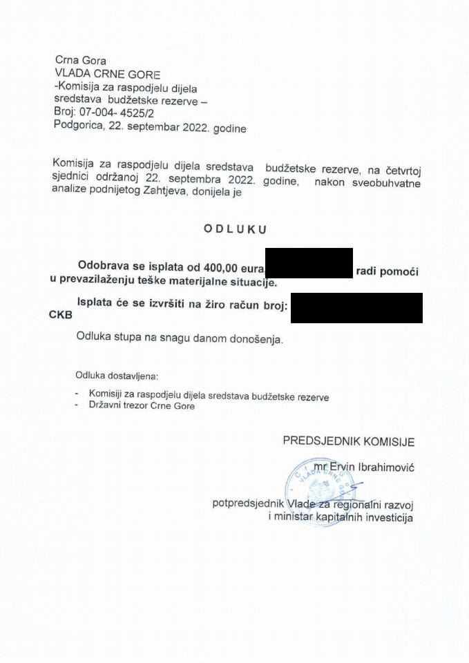 Informacija kojoj je pristup odobren po zahtjevu Vasilise Marinović, od 29.08.2023. godine – UPI 07-037/24-153/2 (II dio)