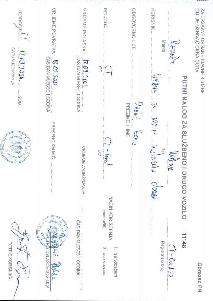 Putni nalog za period 16.09. - 23.09.2024