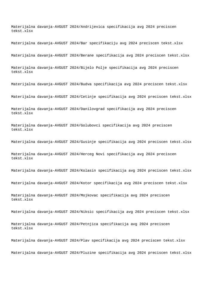 Materijalna davanja za avgust 2024.