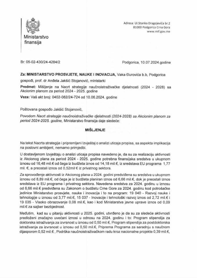 Nacrt strategije naučnoistraživačke djelatnosti (2024-2028) sa Akcionim planom za period 2024-2025. godine