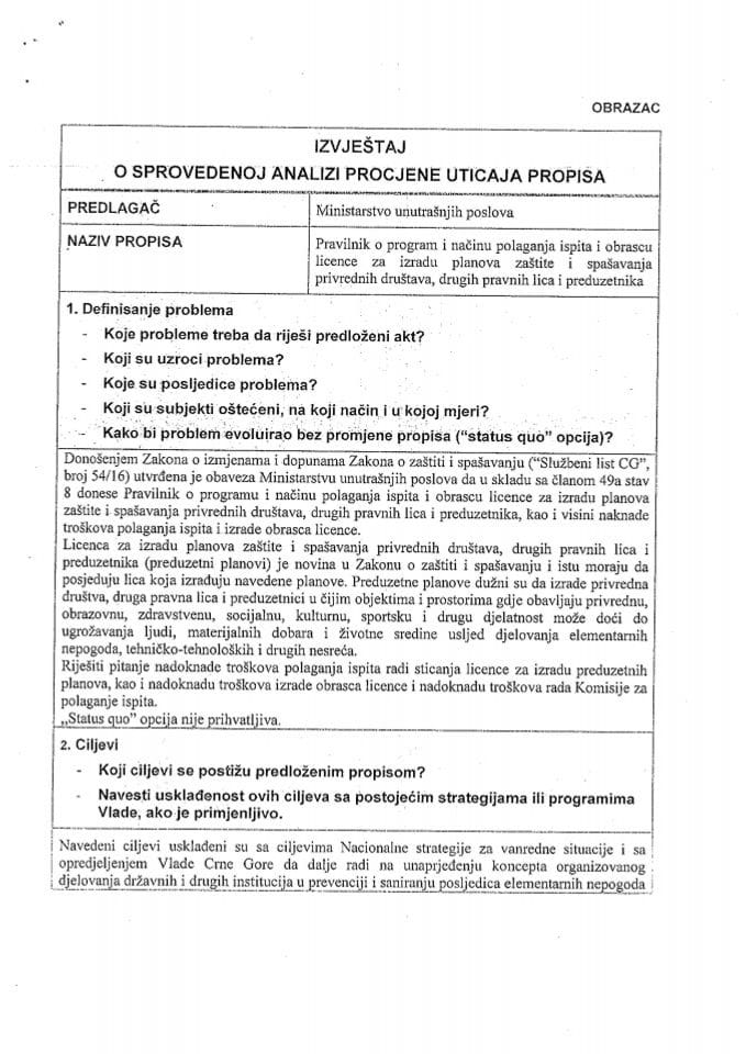 Pravilnik o programu i načinu polaganja ispita i obrascu licence za izradu planova zaštite i spašavanja privrednih društava, drugih pravnih lica i preduzetnika