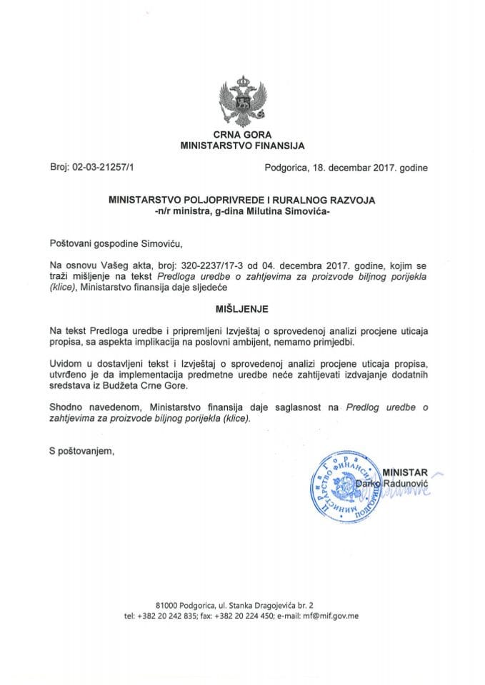 Predlog uredbe o zahtjevima za proizvode biljnog porijekla (klice)