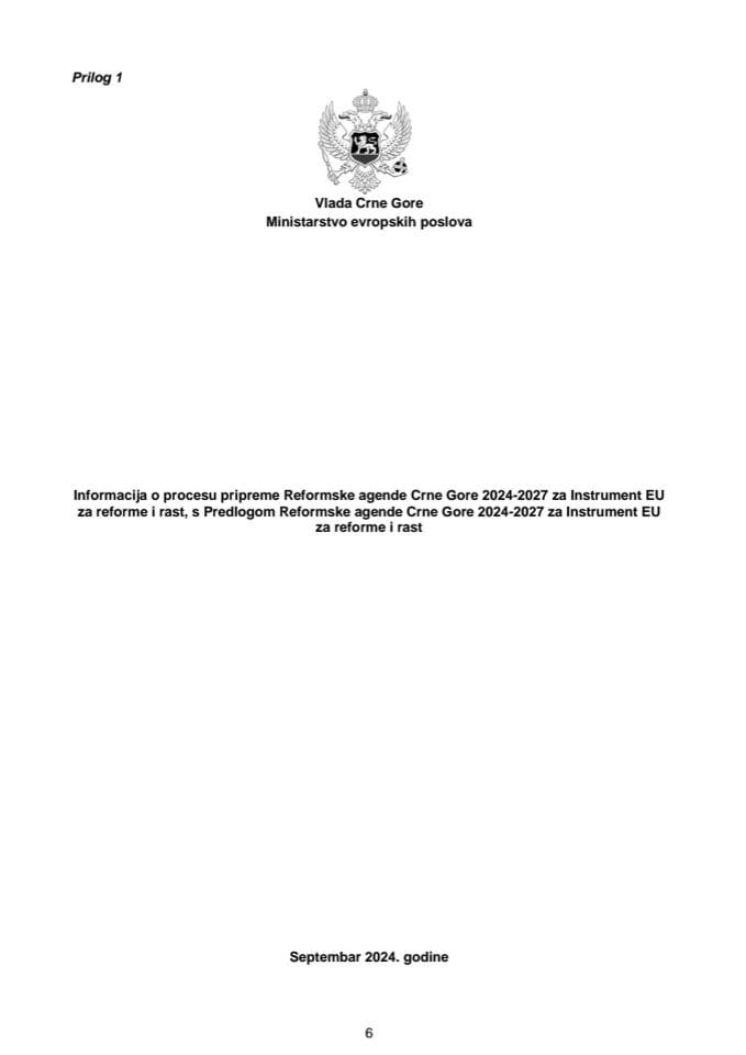 Informacija o procesu pripreme Reformske agende Crne Gore 2024-2027 za Instrument EU za reforme i rast s Predlogom reformske agende Crne Gore 2024-2027 za Instrument EU za reforme i rast