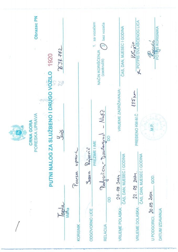 Putni nalozi za period 16.09.-22.09.2024.