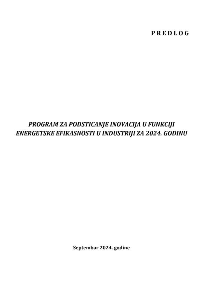 PROGRAM ZA PODSTICANJE INOVACIJA U FUNKCIJI ENERGETSKE EFIKASNOSTI U INDUSTRIJI ZA 2024. GODINU