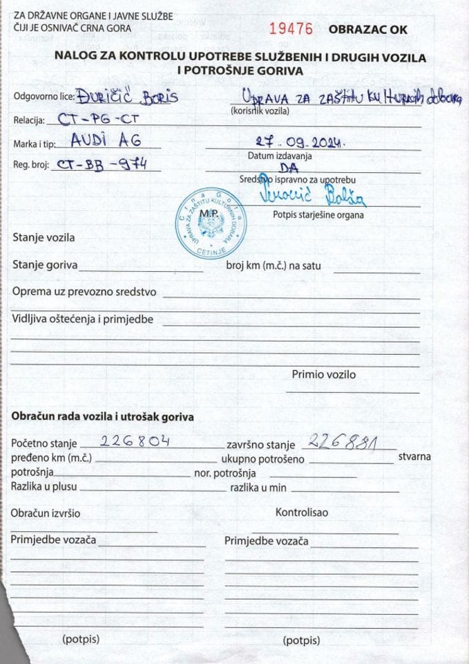 Putni nalog za period  23.09. - 30.09.2024.