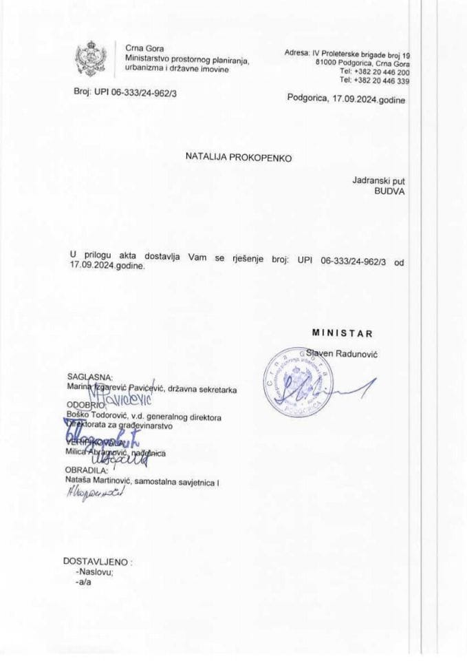 Odbijanje zahtjeva za izdavanje upotrebne dozvole - UPI 06_333_24_962_3 Natalija Propenko