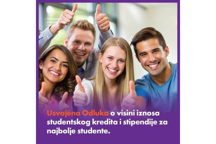 Minimalni studentski kredit 150€, maksimalni 215€, stipendija za najbolje studente 300€