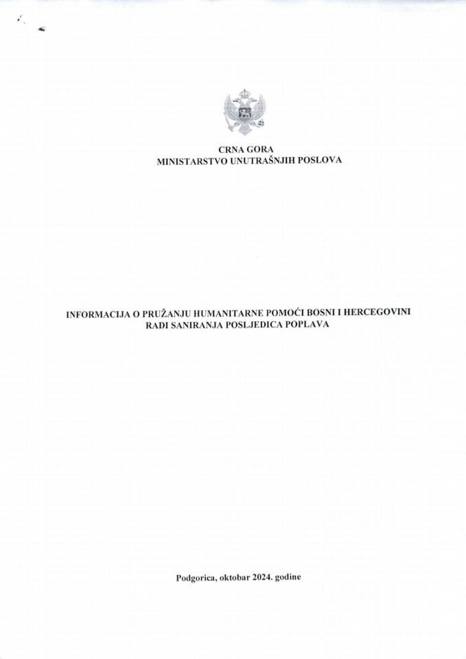 Informacija o pružanju humanitarne pomoći Bosni i Hercegovini radi saniranja posljedica poplava