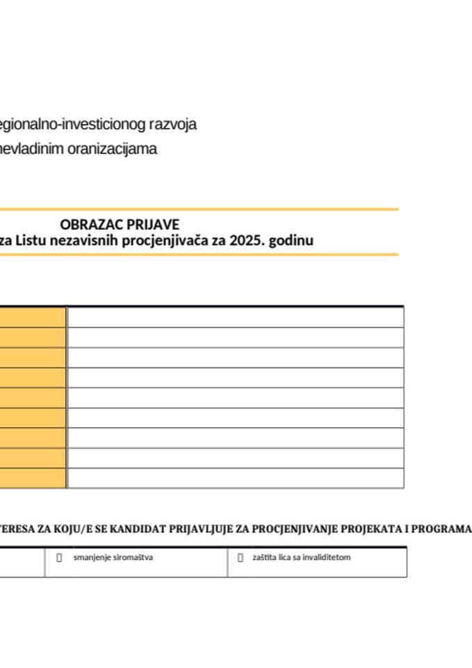 Образац пријаве кандидата за листу независних процјењивача за 2025.