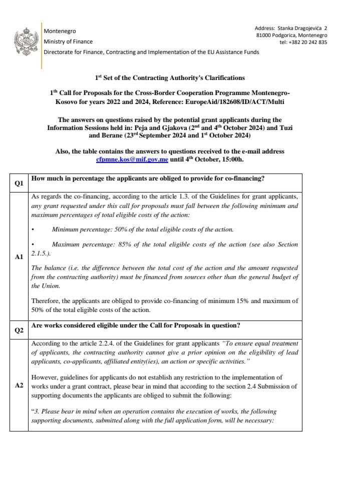 Clarifications Set 1 - 1st CBC MNE-KOS- 14102024