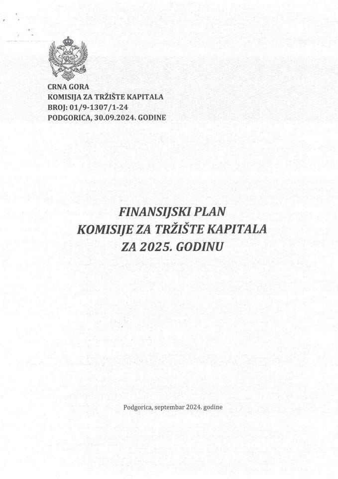 Predlog finansijskog plana Komisije za tržište kapitala za 2025. godinu