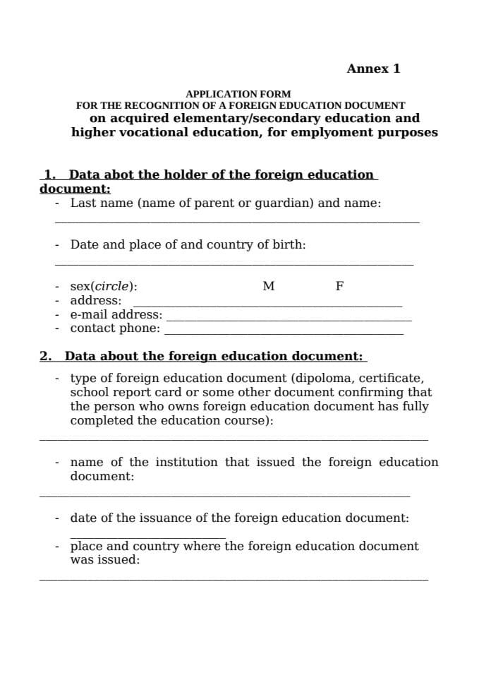 Application form - elementary and secondary education - English language