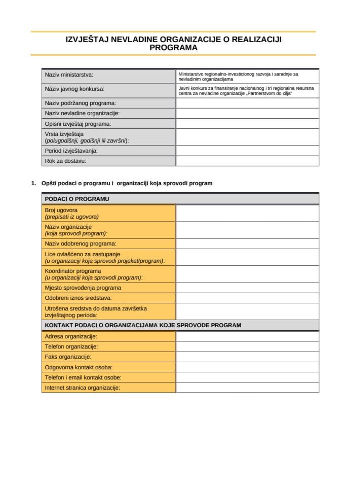 Obrazac narativnog izvještaja o realizaciji programa