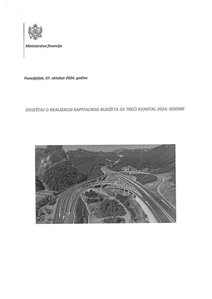 Извјештај о реализацији Капиталног буџета за трећи квартал 2024. године (без расправе)